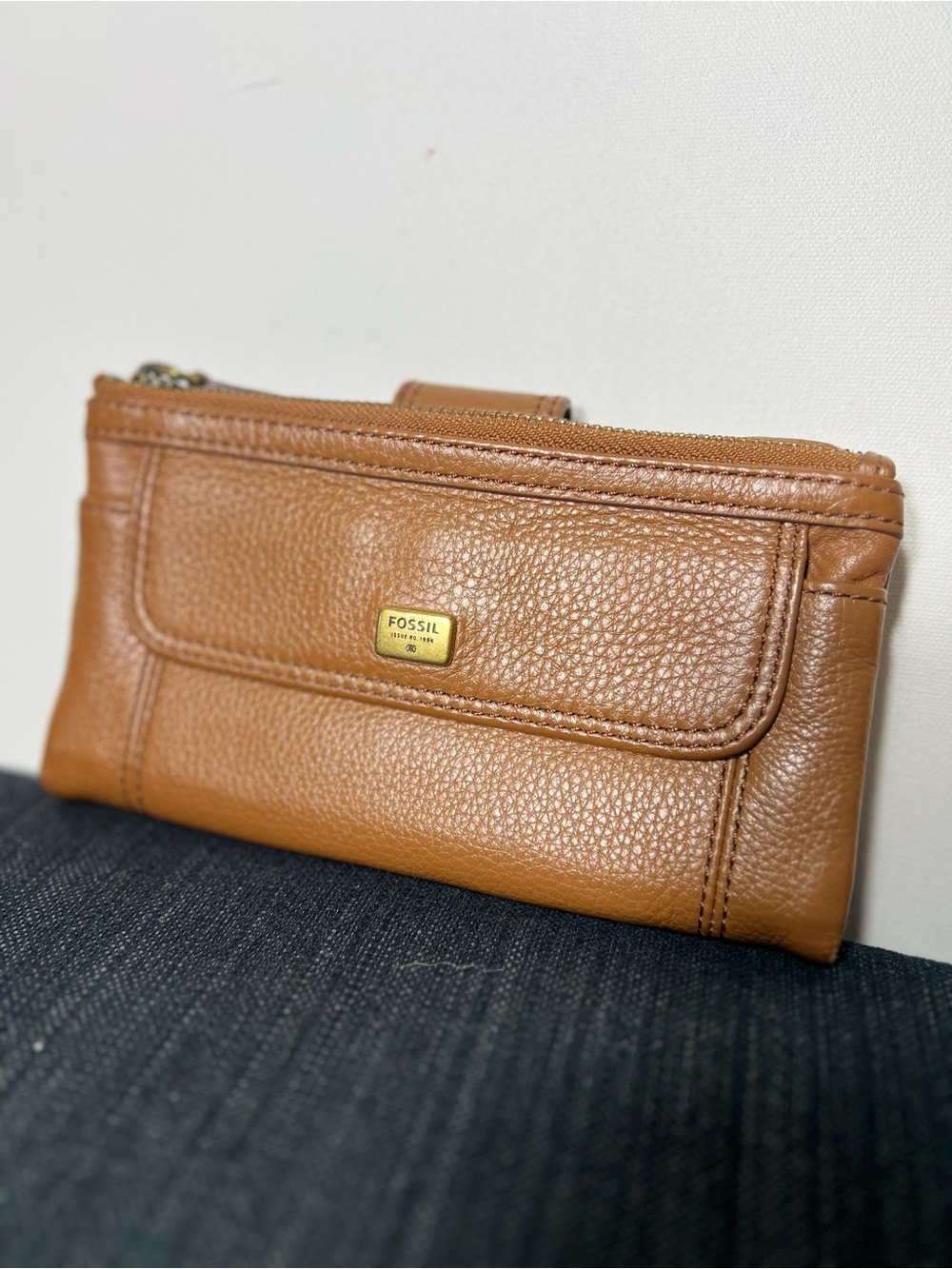 Fossil Emma Brown Soft Pebbled Leather Wallet/Clutch